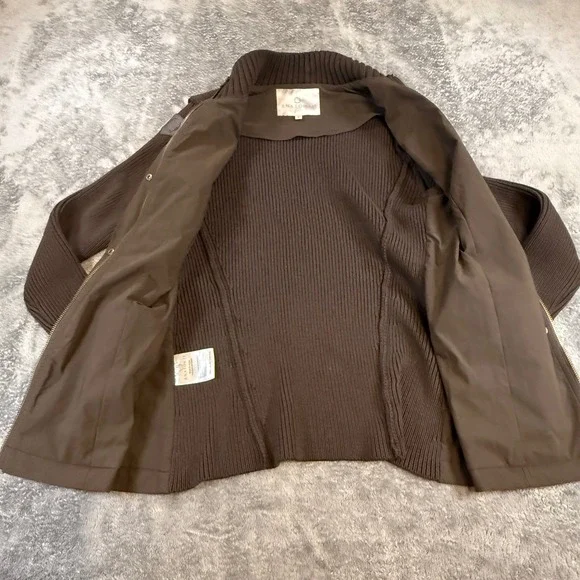 Anatomie Women Brown Field Jacket Ribbed Knit Sleeves Small Utility - Picture 3 of 8
